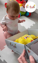 Load image into Gallery viewer, Baby opening Seren Swynol Welsh toy by Silwli Cymru.
